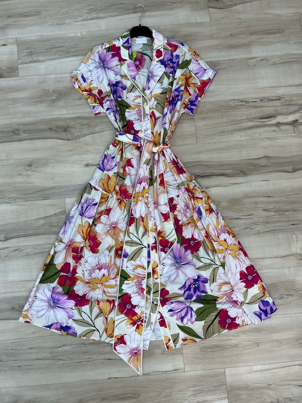 Floral Button-Front Maxi Dress in White with Multicolor Blooms